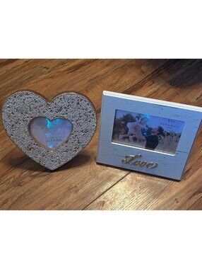 Set of Two Decorative Heart-Shaped and Love-Themed Photo Frames